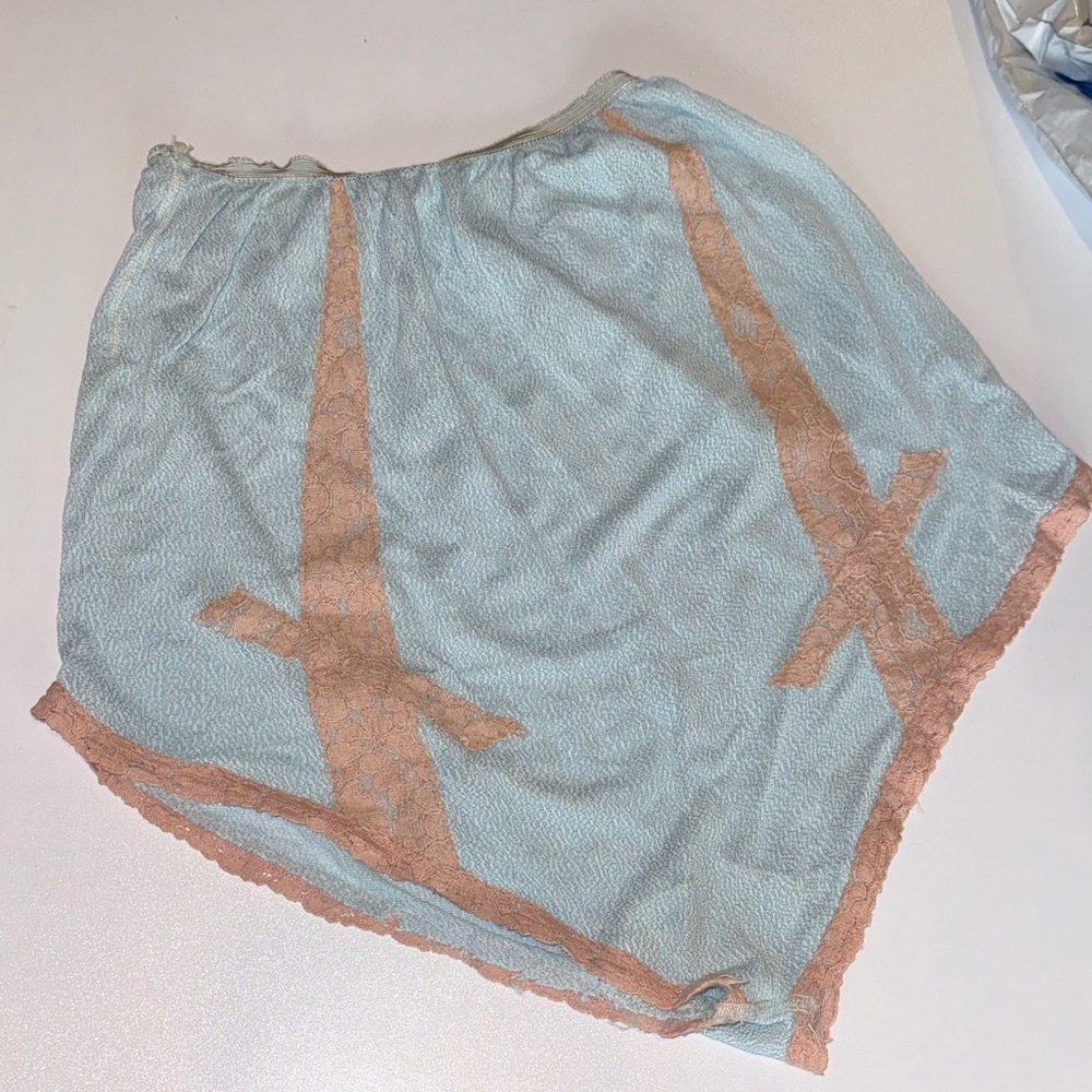 Vintage 60’s bloomers panties baby blue~turquoise Lace Trim XS-S